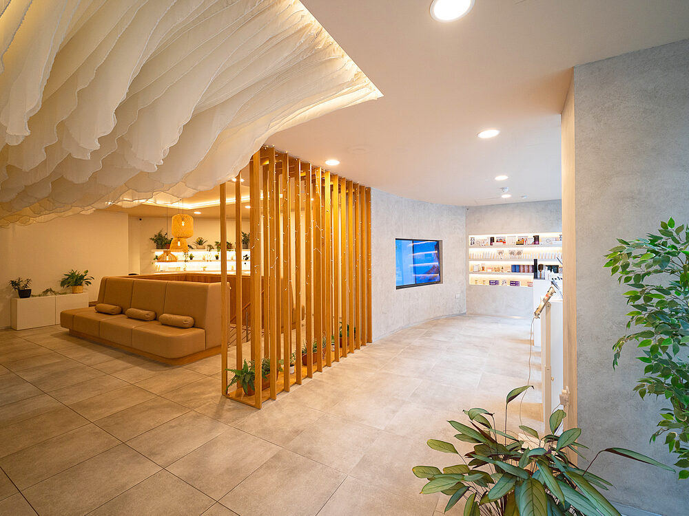 The timber-lined reception at the Light Centre in Marylebone